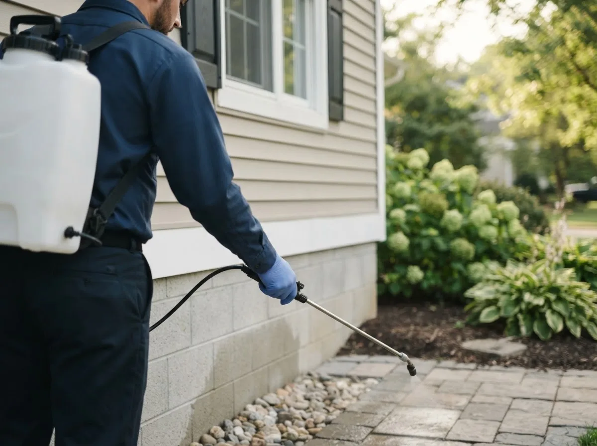 Pest control technician inspecting a home in Dudley, MA